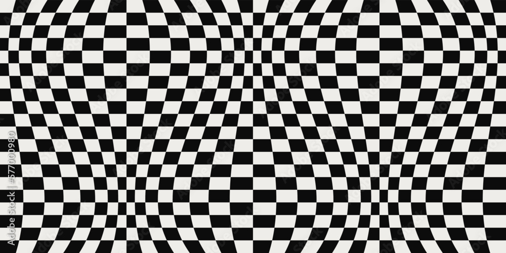 Aufkleber Checkered black white pattern. Vector simple checkered pattern. Race flag wavy pattern.