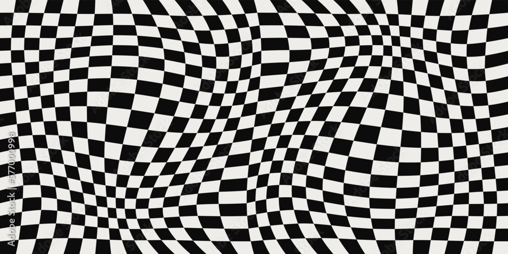 Poster Checkered black white pattern. Vector simple checkered pattern. Print for seamless vector surfaces. Race flag wavy pattern.