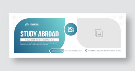 Study abroad banner template. School admission web banner template or Social media post cover banner template. Back to school banner template. Online education banner. e-learning banner design. - obrazy, fototapety, plakaty