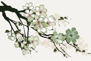Lovely sakura flower silhouetted against a white background. Season of Spring. Generative AI