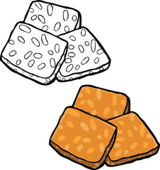 The vector illustration of fried tempeh is very perfect for art, postcards, cards, wall decor, t-shirts, cards, prints, drawing books, coloring books, wallpaper, prints