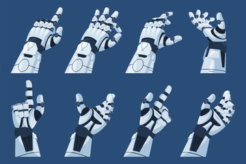 Anatomical bionic robotic hands. Autonomous new robots work automation concept. Vector illustration