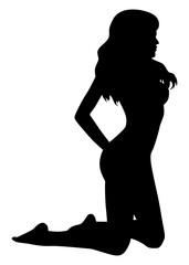 Silueta aislada de mujer desnuda de rodillas