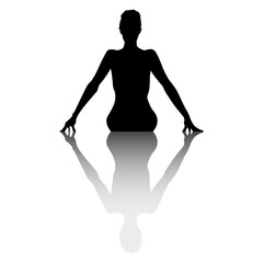 Silueta aislada de mujer desnuda sentada con sombra o reflejo en el suelo