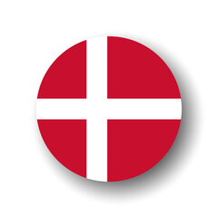 Fototapeta premium Denmark flag - flat vector circle icon or badge with dropped shadow.