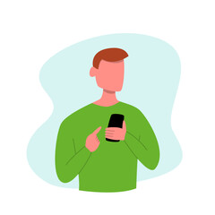 Young man use smart phone vector illustration