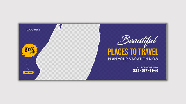 Beautiful places to travel and tourism cover web banner cover template design. Travel Facebook cover page timeline web ad banner template design.