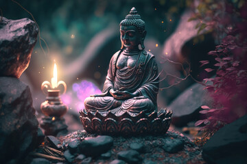 Meditation: Meditating Buddha statue in a calm atmosphere | Generative AI Production