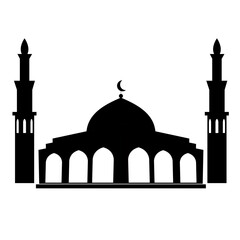 Silhouette of a mosque with two towers. Perfect for art, postcards, cards, wall decor, t-shirts, cards, prints, drawing books, coloring books, wallpaper, prints, cards, e
