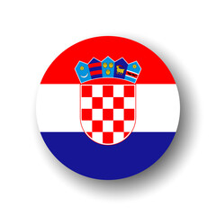 Croatia flag - flat vector circle icon or badge with dropped shadow.