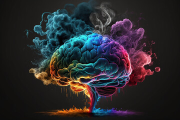 Obraz premium Multicolor Brain made of Colorful Vibrant Smoke representing Inspiration and Creativity Concept. Ai generated.