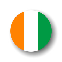 Cote d Ivoire flag - flat vector circle icon or badge with dropped shadow.