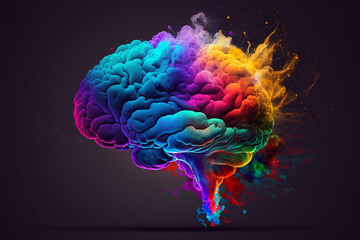 Multicolor Brain made of Colorful Vibrant Smoke representing Inspiration and Creativity Concept. Ai generated.