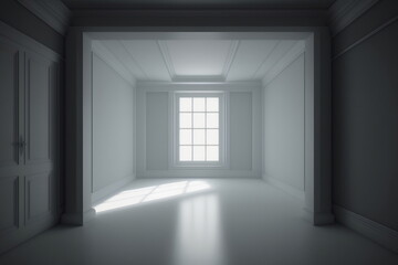 Modern white empty room without furniture with natural light from window. Ai generative