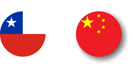 China flag - flat vector circle icon or badge with dropped shadow.