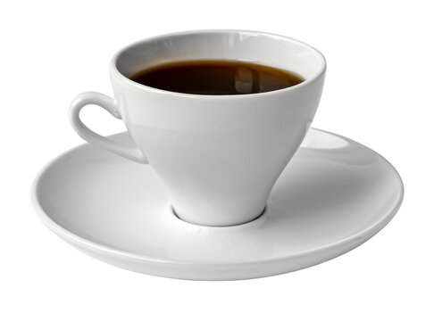 Beverage. Cup of black coffee with plate isolated. png transparent