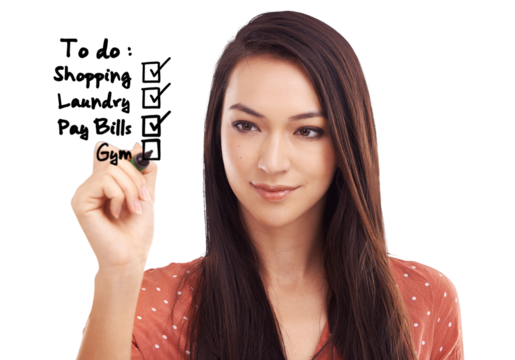 A modern with an agenda checklist, checkbox virtual to-do list, writing and planning daily chores, tick box, and working on time management with a check mark pen isolated on a PNG background.