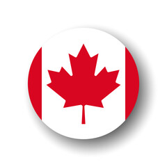 Canada flag - flat vector circle icon or badge with dropped shadow.