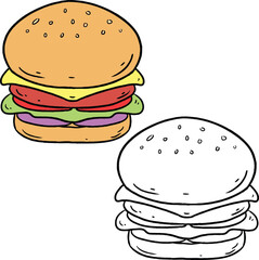 Burger illustration perfect for art, postcards, cards, wall decor, t-shirts, cards, prints, drawing books, coloring books, wallpaper, prints, cards, ect.