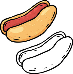 Hotdog vector illustration. Perfect for art, postcards, cards, wall decor, t-shirts, cards, prints, drawing books, coloring books, wallpaper, prints, cards, ect.