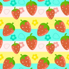 Strawberries on bright background in seamless style.