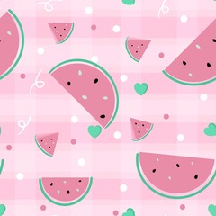 Watermelon seamless pattern watermelon slices on pink patterned background