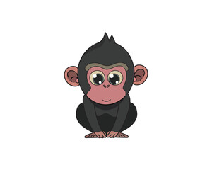 Chimpanzee vector isolated colour icon. Chimpanzee animal vector icon. Chimpanzee icon