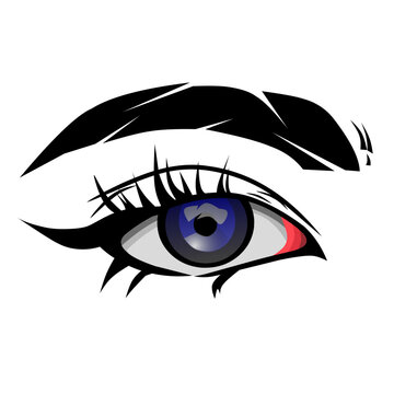 Hand drawn female sexy luxurious eyes with full eyebrows and eyelashes.