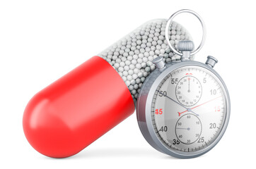 Medicament capsule with stopwatch, 3D rendering