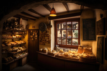 Fromage in France: a cozy cheese shop with a variety of artisanal cheeses, the artisanal cheese shop in the heart of Beaufort region AI Generative