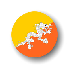 Bhutan flag - flat vector circle icon or badge with dropped shadow.
