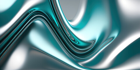 Curved abstract metallic chrome background. Panoramic composition. Generative AI