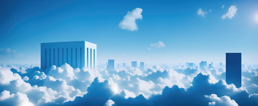 Panorama Top Of Clouds And Skyscrapers Above The Clouds. Generative AI