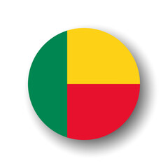 Benin flag - flat vector circle icon or badge with dropped shadow.