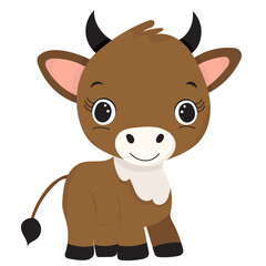 bull cute, cartoon for kids isolated vector