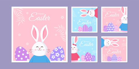 Fototapeta na wymiar Vector illustration of Happy Easter Instagram stories set mockup template