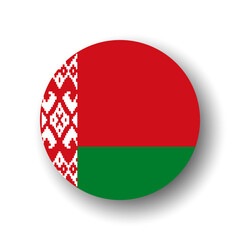 Belarus flag - flat vector circle icon or badge with dropped shadow.