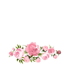 pink roses border. Colorful flowers. Vector Illustration for decoration cards, templates for valentine day, wedding, birthday, easter, baby design.
