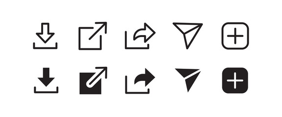 Share symbol logo illustration, editable stroke, flat design style isolated on white. Set of generic social media user interface icons.