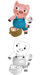 cartoon scene with farmer funnt pig rancher isolated illustration for children sketch