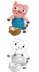 Fototapeta premium cartoon scene with farmer funnt pig rancher isolated illustration for children sketch