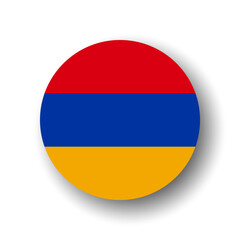 Armenia flag - flat vector circle icon or badge with dropped shadow.