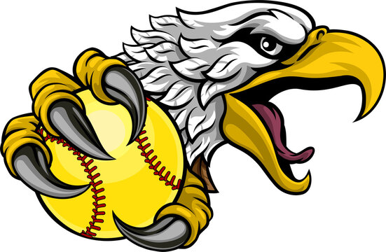 Eagle Hawk Softball Ball Cartoon Sport Team Mascot
