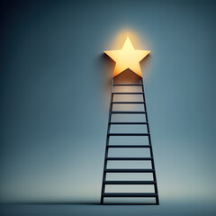 Reaching the stars concept. with ladder going up to a shiny star. Generative Ai illustration