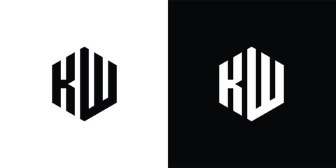 Letter K W Polygon, Hexagonal Minimal Logo Design On Black And White Background
