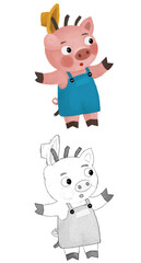 cartoon scene with farmer funnt pig rancher isolated illustration for children sketch