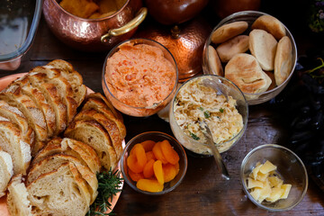 Table with snacks - party buffet with various savory foods