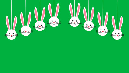 hanging rabbit face on green background.