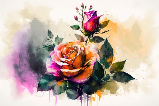 Artistic rose flower and bouquet illustration in abstract oil painting. Generative AI