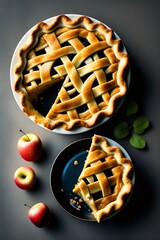 3D Apple pie cute art in colorful background. 3D Illustration
